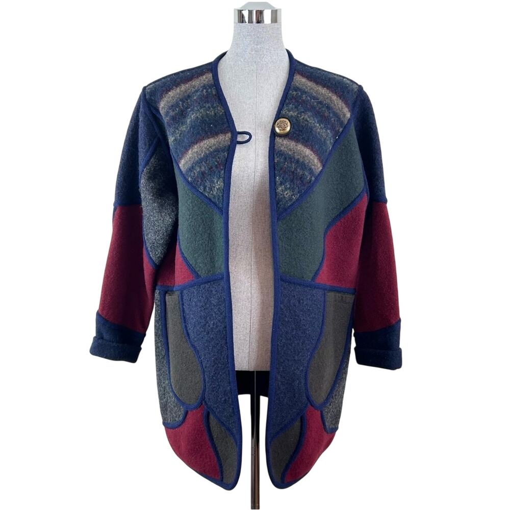 Vintage Wool Coat Mosaic Fashions Cocoon‎ Patchwork Funky Women's One Size